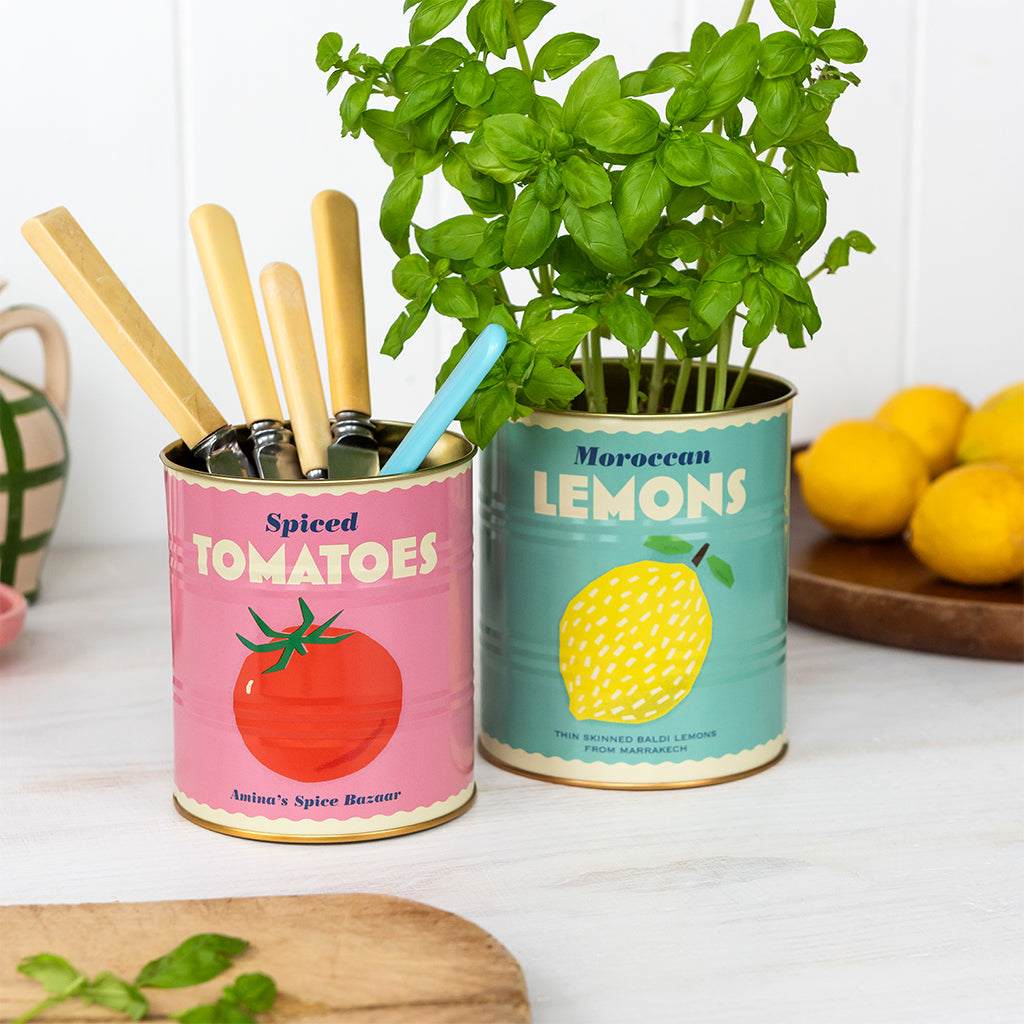 Rex London Retro Storage Tins - Bewaarblikken Medium - Lemon and Tomato - Aqua/Roze