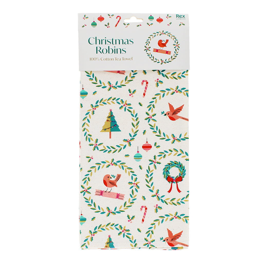 Rex London Christmas Robins - Theedoek - 50 x 70cm