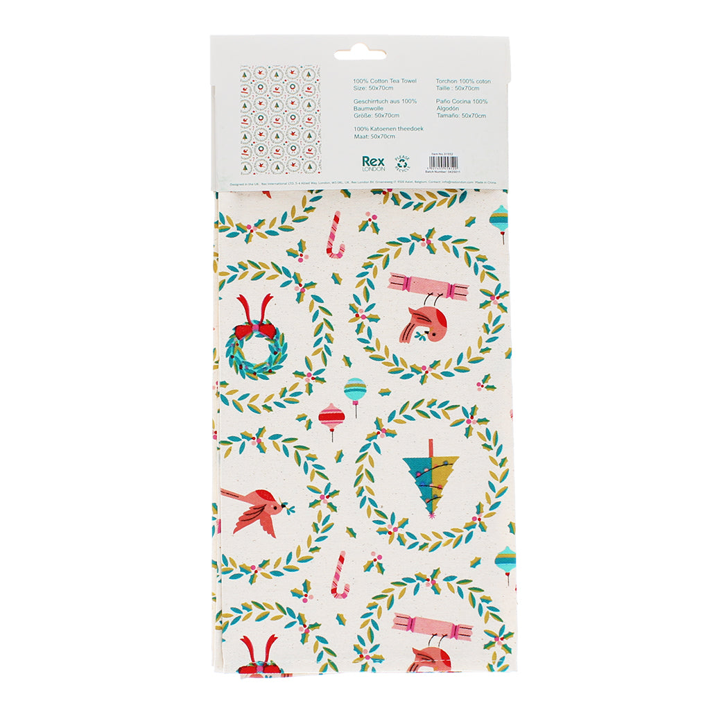 Rex London Christmas Robins - Theedoek - 50 x 70cm