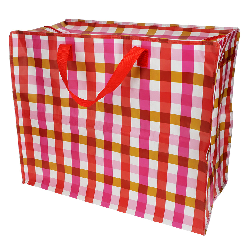 Rex London Jumbo Opbergtas Pink Gingham – XXL Verhuistas met Rits – Grote Opbergzak voor Was, Beddengoed & Opslag