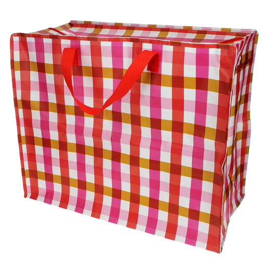 Rex London Jumbo Opbergtas Pink Gingham – XXL Verhuistas met Rits – Grote Opbergzak voor Was, Beddengoed & Opslag
