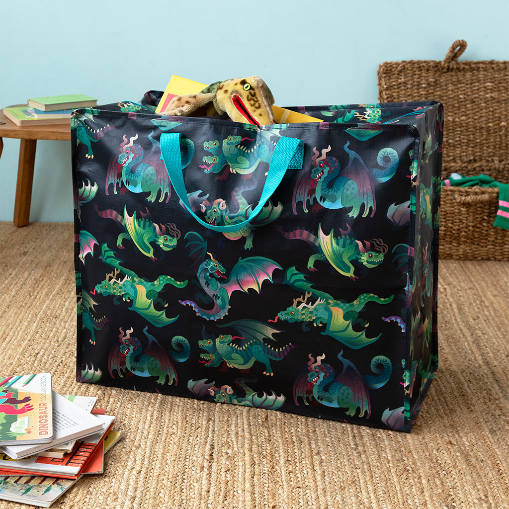 Rex London Jumbo Opbergtas Dragons – XXL Verhuistas met Rits – Grote Opbergzak voor Speelgoed, Was & Opslag